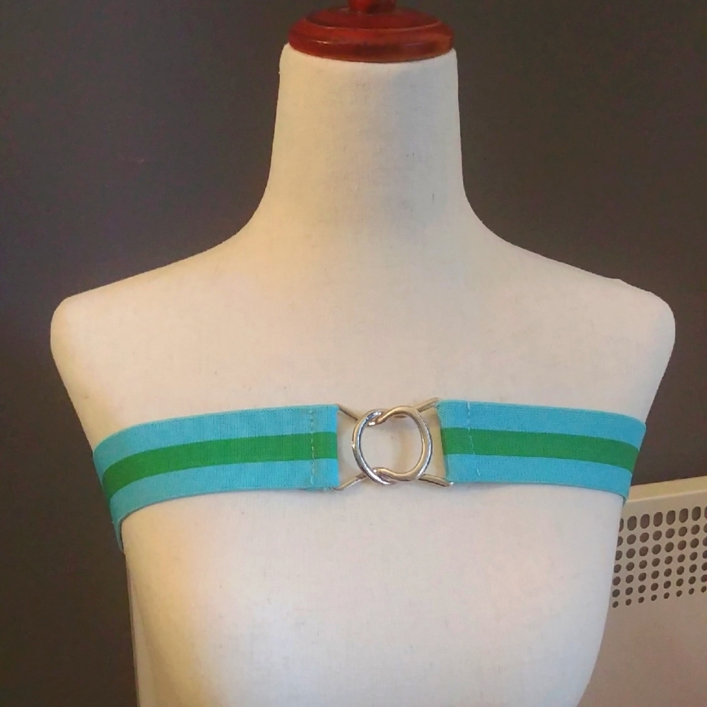 Vintage Stretch Belt with Stylish Blue and Green Stripped